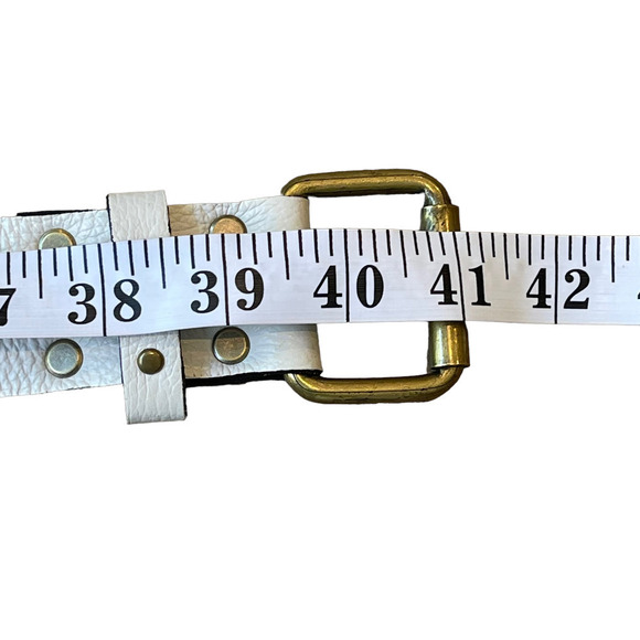 Vintage White Studded Wide Hand Made Leather Belt Women\'s Size 34 main image 5